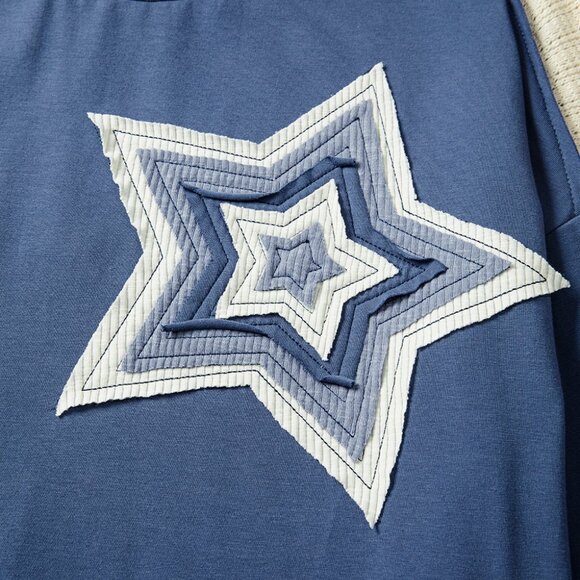 B293 Colorblock Patchwork Star Long Sleeve Top - Picture 5 of 6